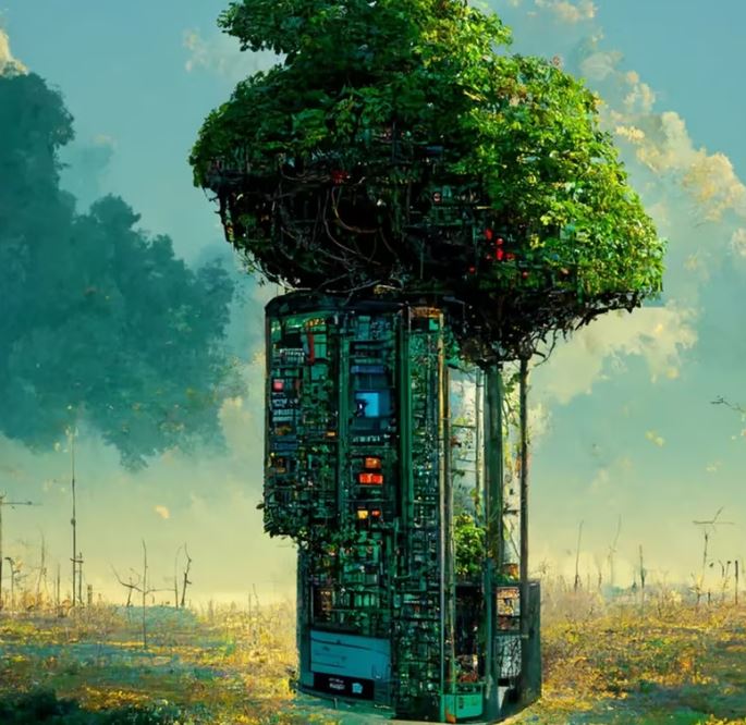 The meme is a humorous image of a tree made of a computer motherboard, with a green and leafy top. The image is captioned "I told my wife I was going to reboot, she didn't understand." The joke is a play on words, using the computer term "reboot" to mean both restarting a computer and also having a romantic relationship.